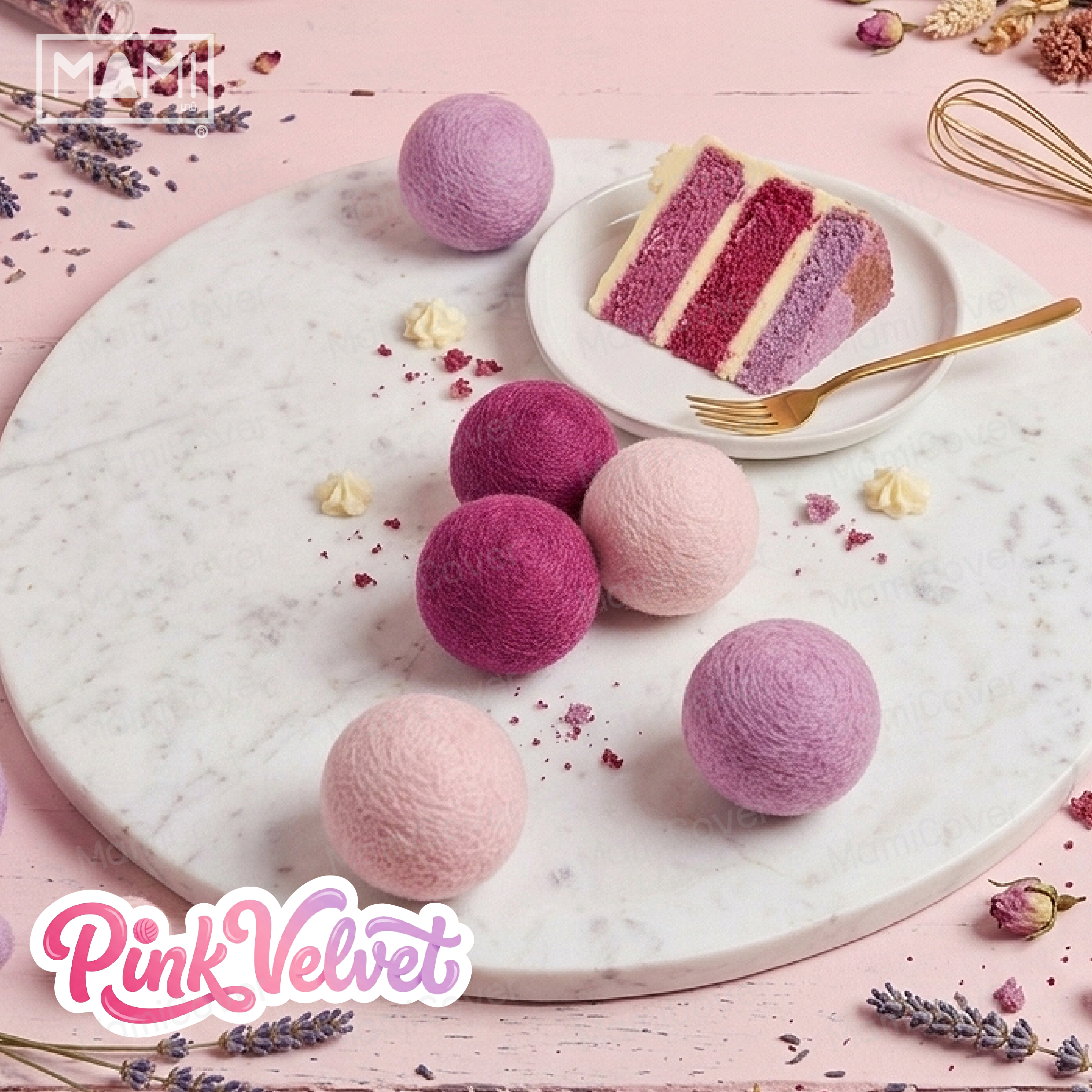 ลูกบอลอบผ้าขนวูลแท้ รุ่น Pink Velvet ชมพูอ่อน ชมพูเข้ม ม่วง ชุด 6 ลูก + ถาดใส่ลูกบอล